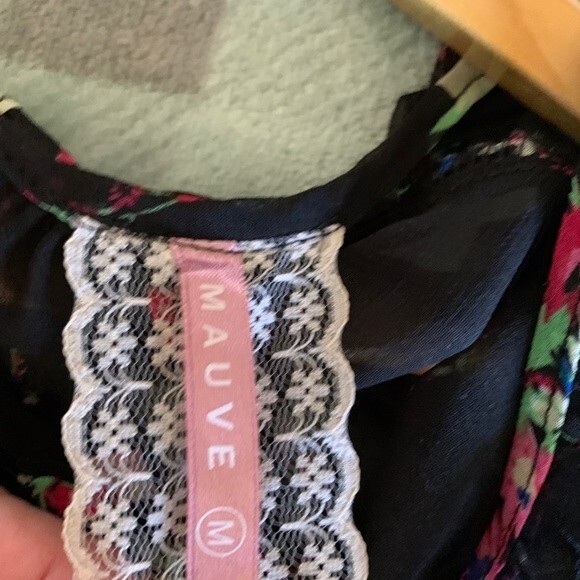 Maeve Anthropologie Black Sheer Multicolored Floral Cold Shoulder Top Size M - Picture 5 of 13